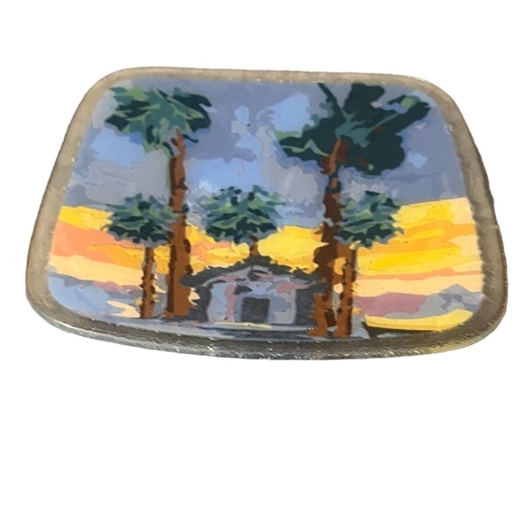 PEGGY KARR Fused Art Glass Square Plates Beach Hut Palm Trees 2009 Hawaii - Picture 4 of 5
